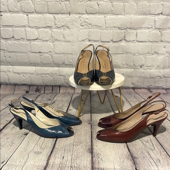 Bruno Magli Vintage Black, brown and BlueHeel Italian Leather Slingbacks Sz 6AA - Picture 1 of 6